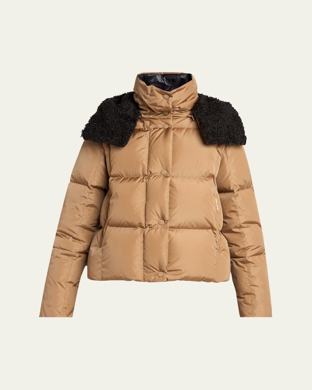 Castelnou Square-Quilted Short Down Jacket with Detachable Hood